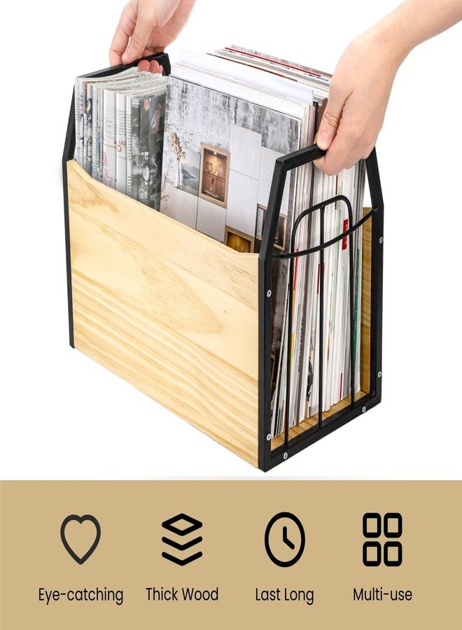Nagpew Wood Magazine Holder, Rustic Magazine Storage Rack Floor, Decorative File Book Organizer Basket for Desktop, Newspaper, Mails, Files - Image 5